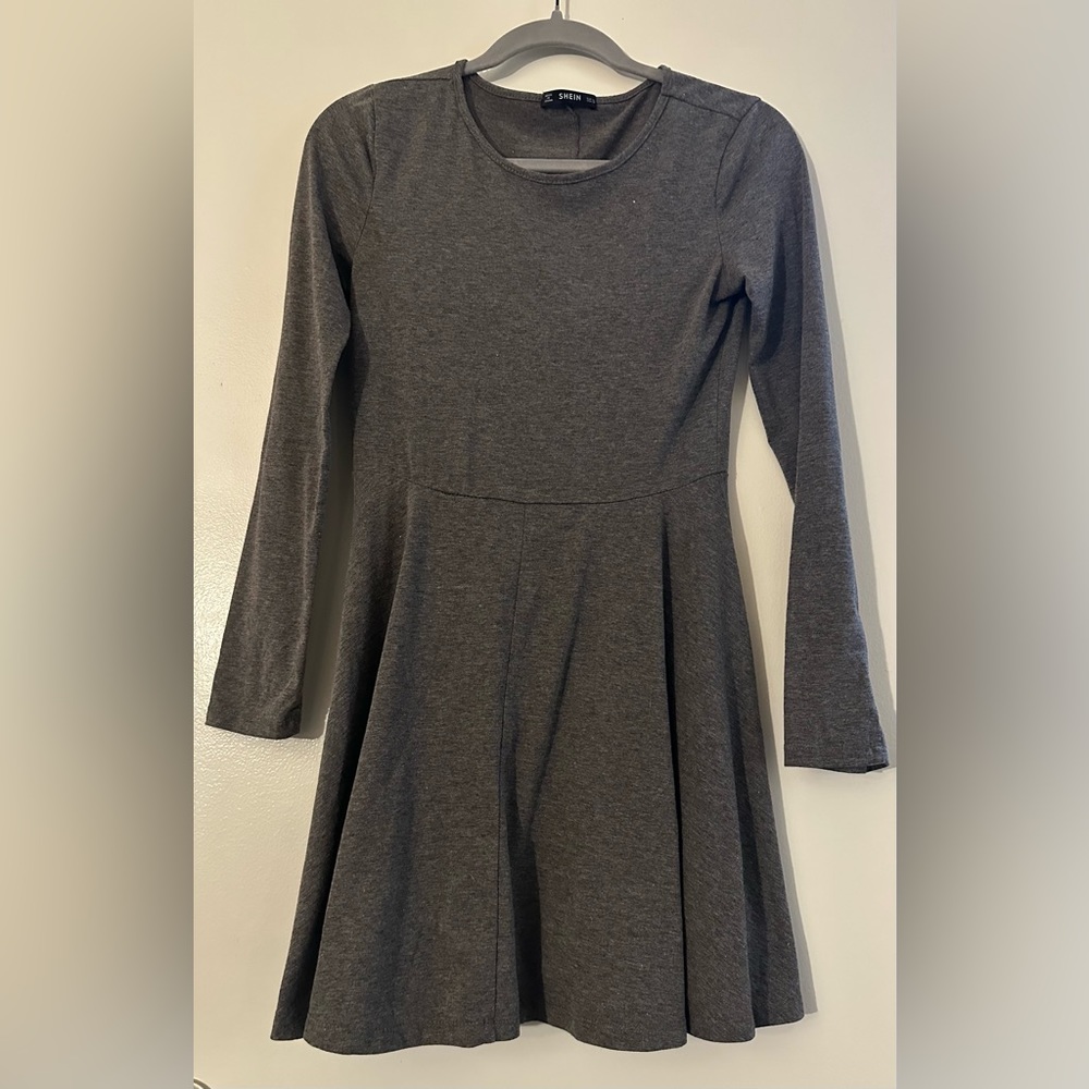 SHEIN A-Line Long Sleeve Flowy Dress - Small - Gray